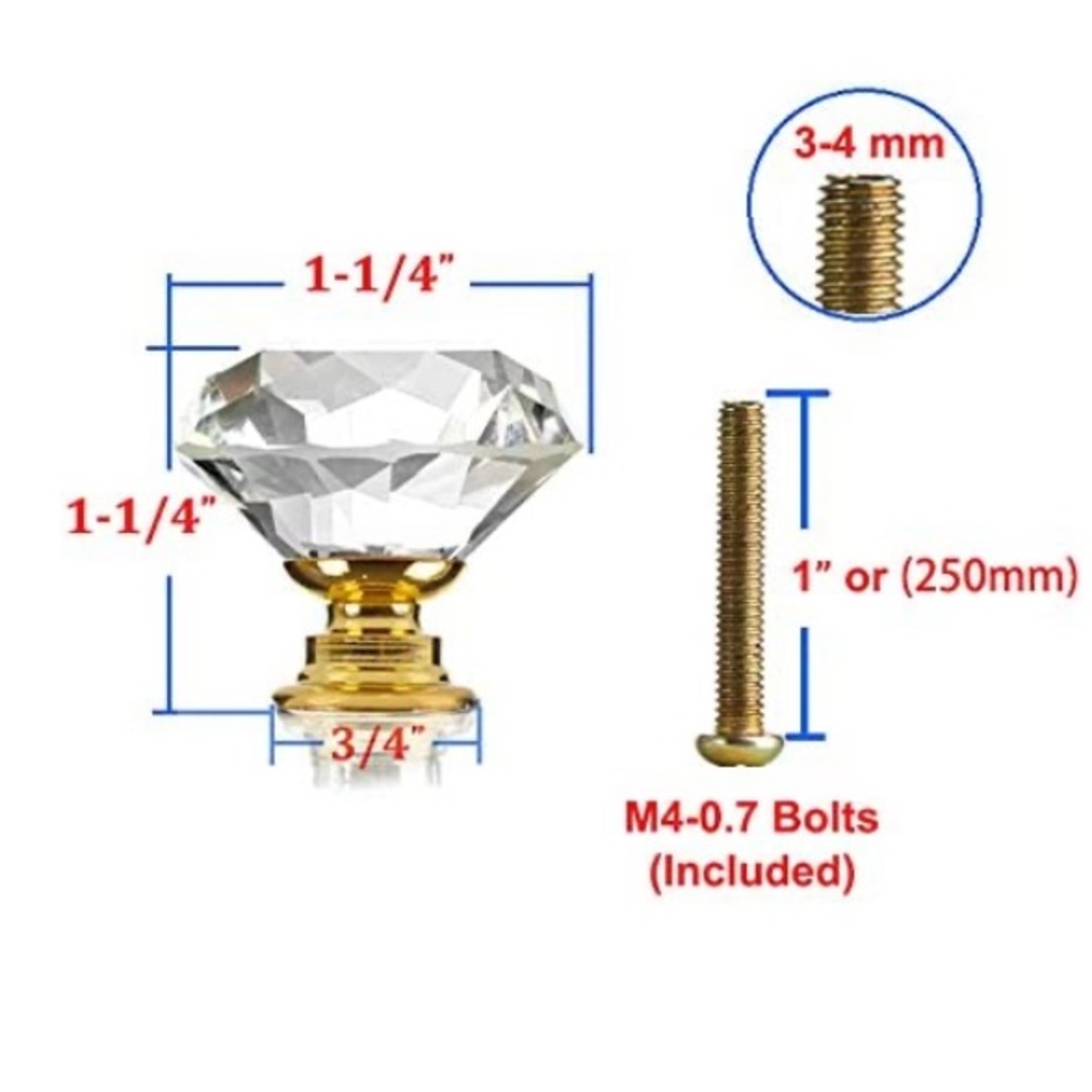 25 Pack Cabinet Knobs Drawer Crystal 30mm Diamonds - Picture 5 of 10